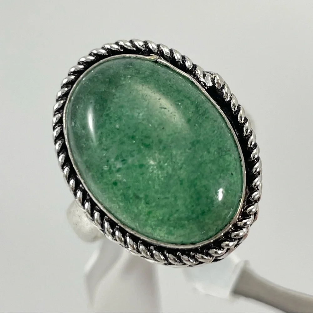 Beautiful Boho Green Aventurine Silver Artisan Ring Sz 8.75